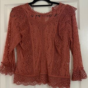 Elegant Lace Women Top - Rust
